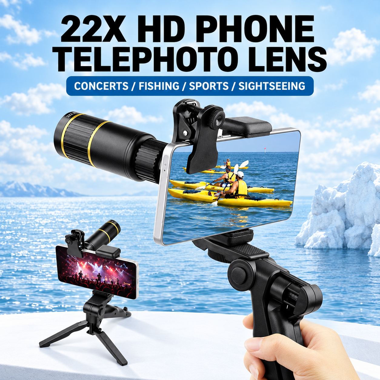 22X Phone Telephoto Lens Kit with Tripod & Universal Clip