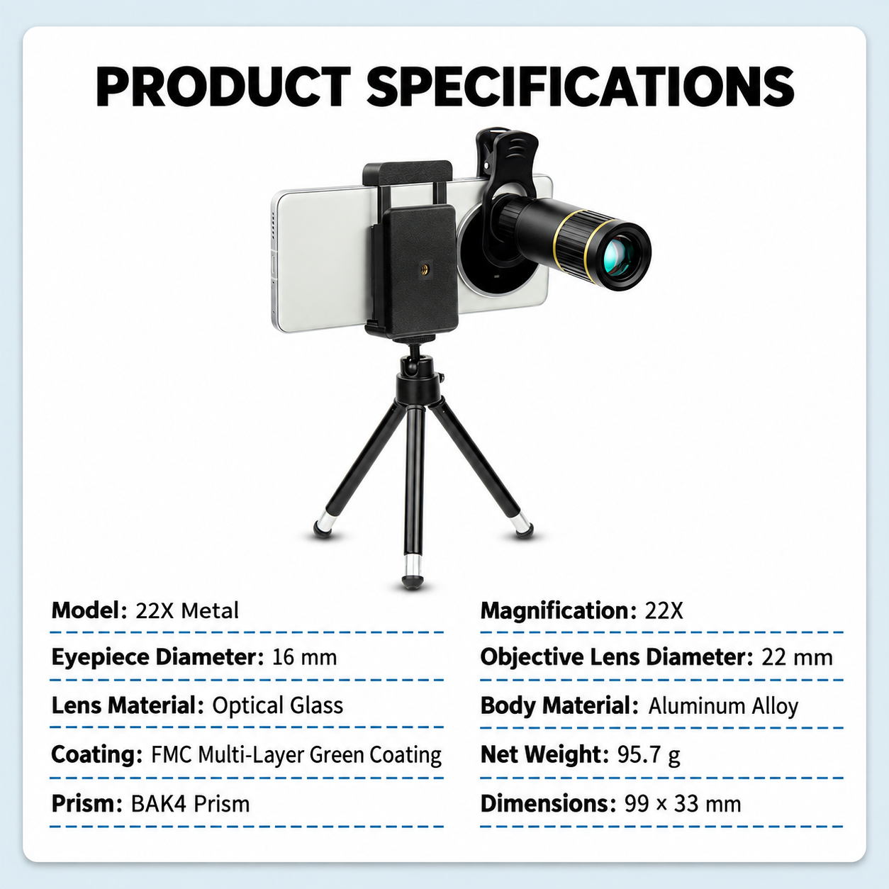 22X Phone Telephoto Lens Kit with Tripod & Universal Clip