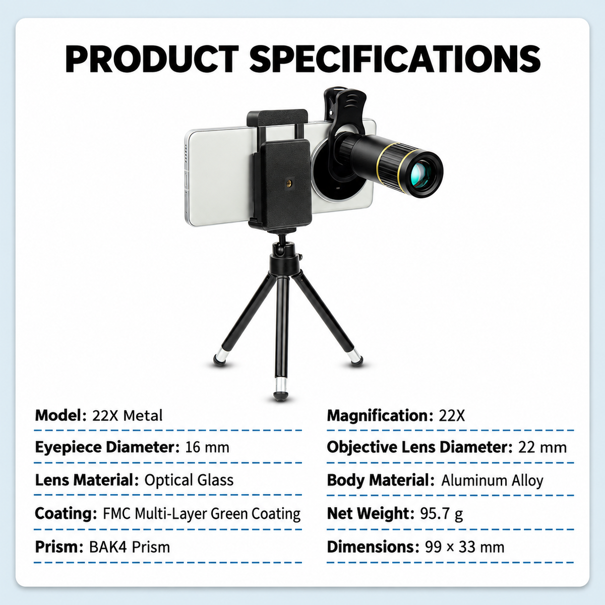 22X Phone Telephoto Lens Kit with Tripod & Universal Clip
