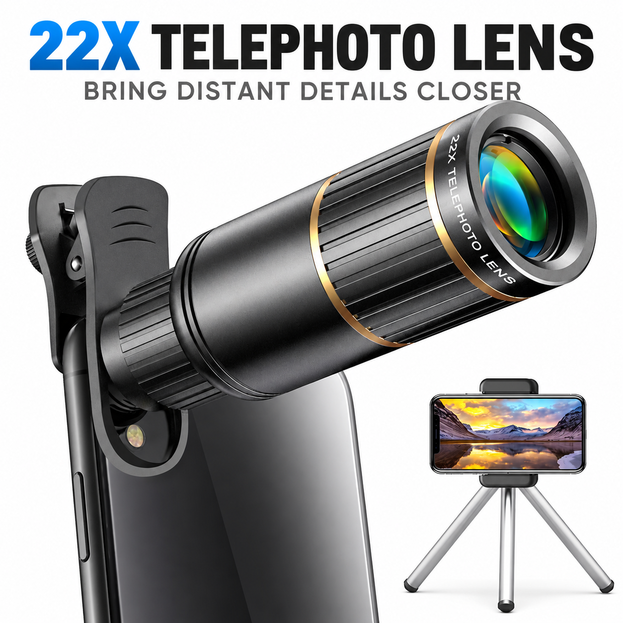 22X Phone Telephoto Lens Kit with Tripod & Universal Clip