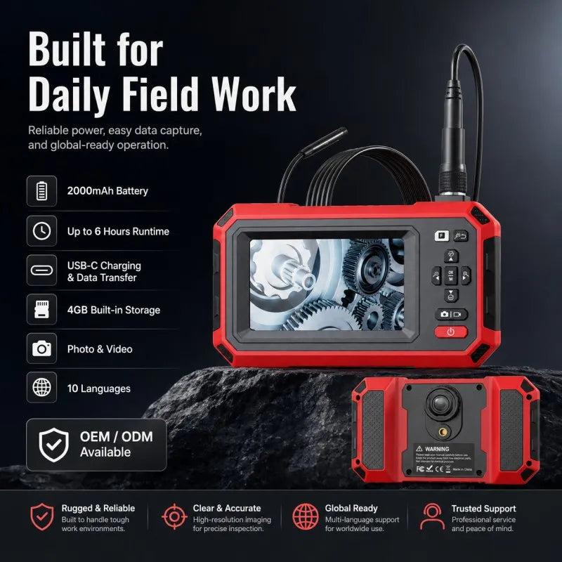 VXFcore HT 669 2-in-1 Thermal Imaging Endoscope | 192x192 TISR Super Resolution 720P HD Borescope Inspection Camera with 4.3" Screen