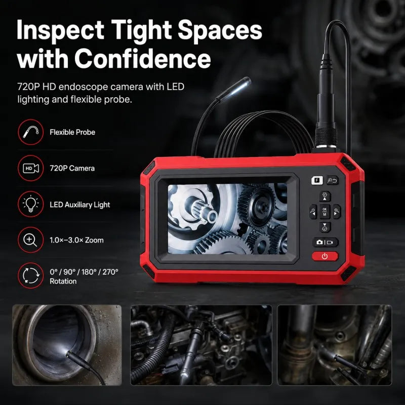 VXFcore HT 669 2-in-1 Thermal Imaging Endoscope | 192x192 TISR Super Resolution 720P HD Borescope Inspection Camera with 4.3" Screen