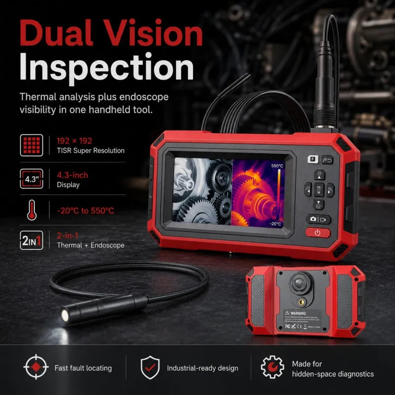 VXFcore HT 669 2-in-1 Thermal Imaging Endoscope | 192x192 TISR Super Resolution 720P HD Borescope Inspection Camera with 4.3" Screen