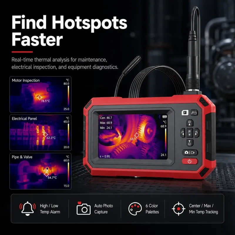 VXFcore HT 669 2-in-1 Thermal Imaging Endoscope | 192x192 TISR Super Resolution 720P HD Borescope Inspection Camera with 4.3" Screen