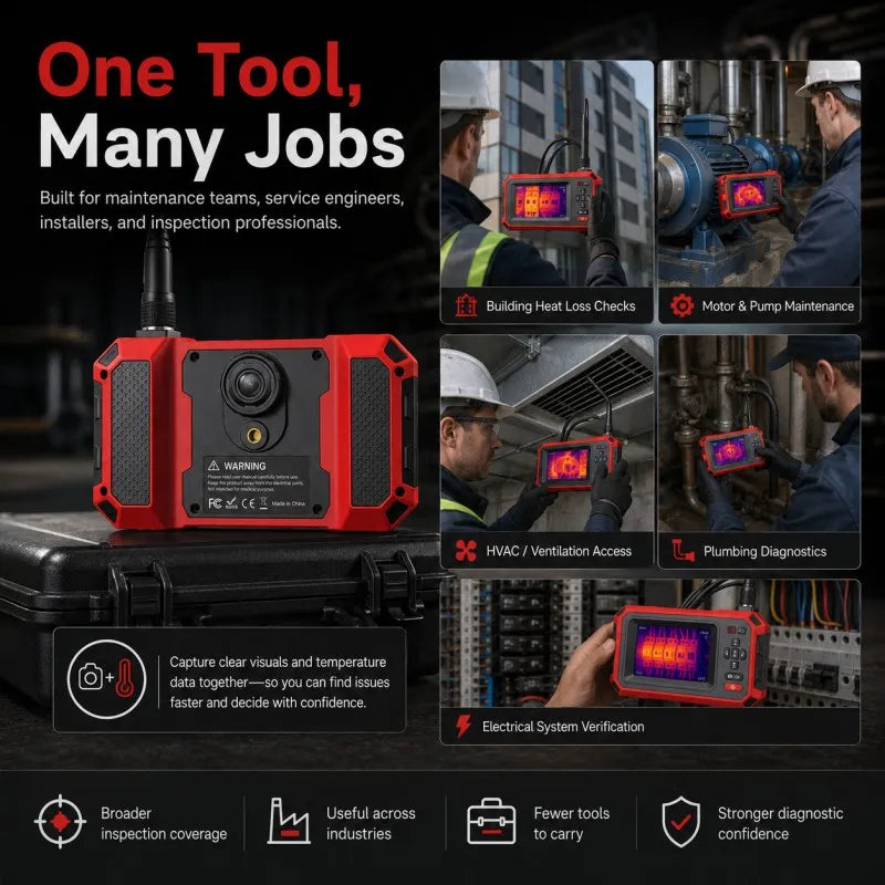 VXFcore HT 669 2-in-1 Thermal Imaging Endoscope | 192x192 TISR Super Resolution 720P HD Borescope Inspection Camera with 4.3" Screen