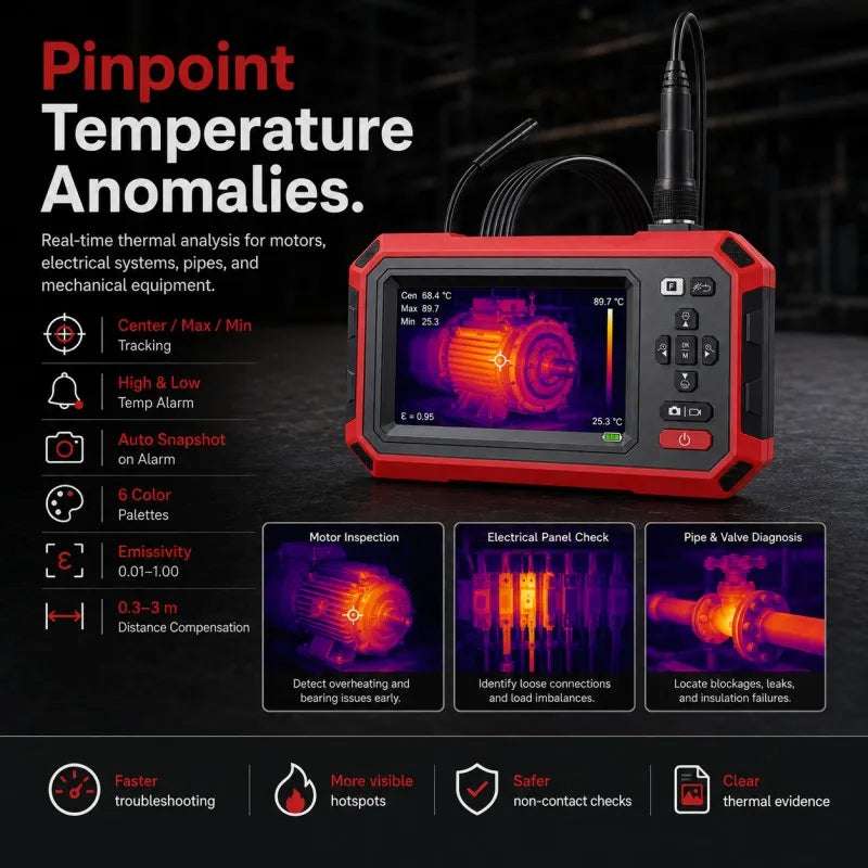 VXFcore HT 669 2-in-1 Thermal Imaging Endoscope | 192x192 TISR Super Resolution 720P HD Borescope Inspection Camera with 4.3" Screen