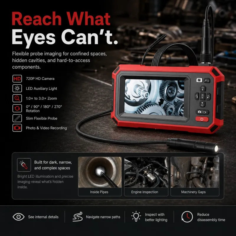 VXFcore HT 669 2-in-1 Thermal Imaging Endoscope | 192x192 TISR Super Resolution 720P HD Borescope Inspection Camera with 4.3" Screen