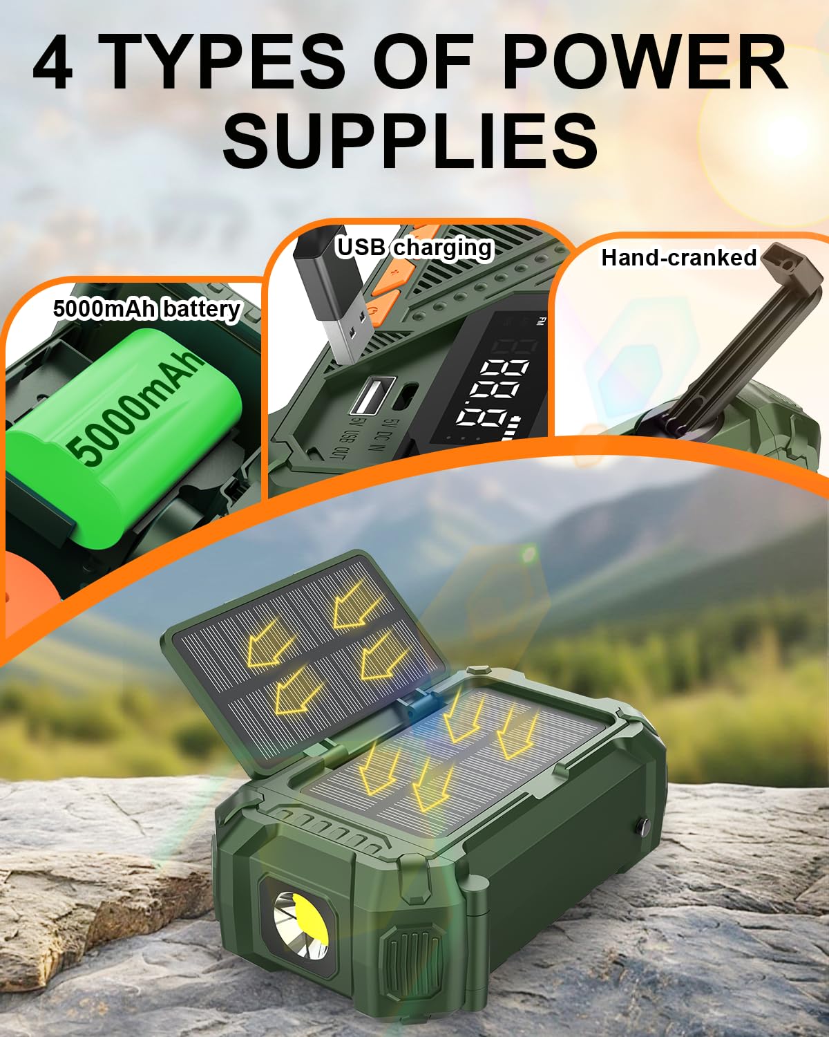 VXFcore - VXFcore H30 Solar Hand Crank Emergency Radio for Survival & Camping for Hunting & Tactical Gear