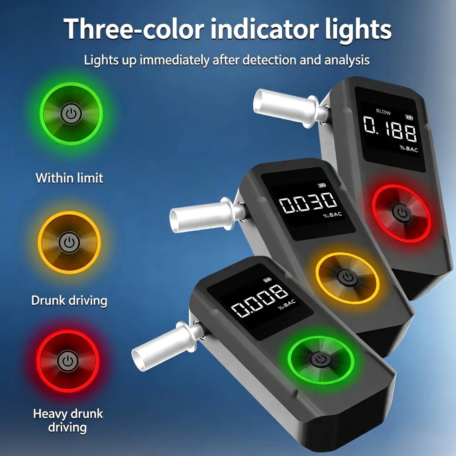 VXFcore - VXFcore AT007 Alcohol Tester - 32 - Bit Cortex Chip Professional Breathalyzer with 3 - Color LCD Indicator for Hunting & Tactical Gear
