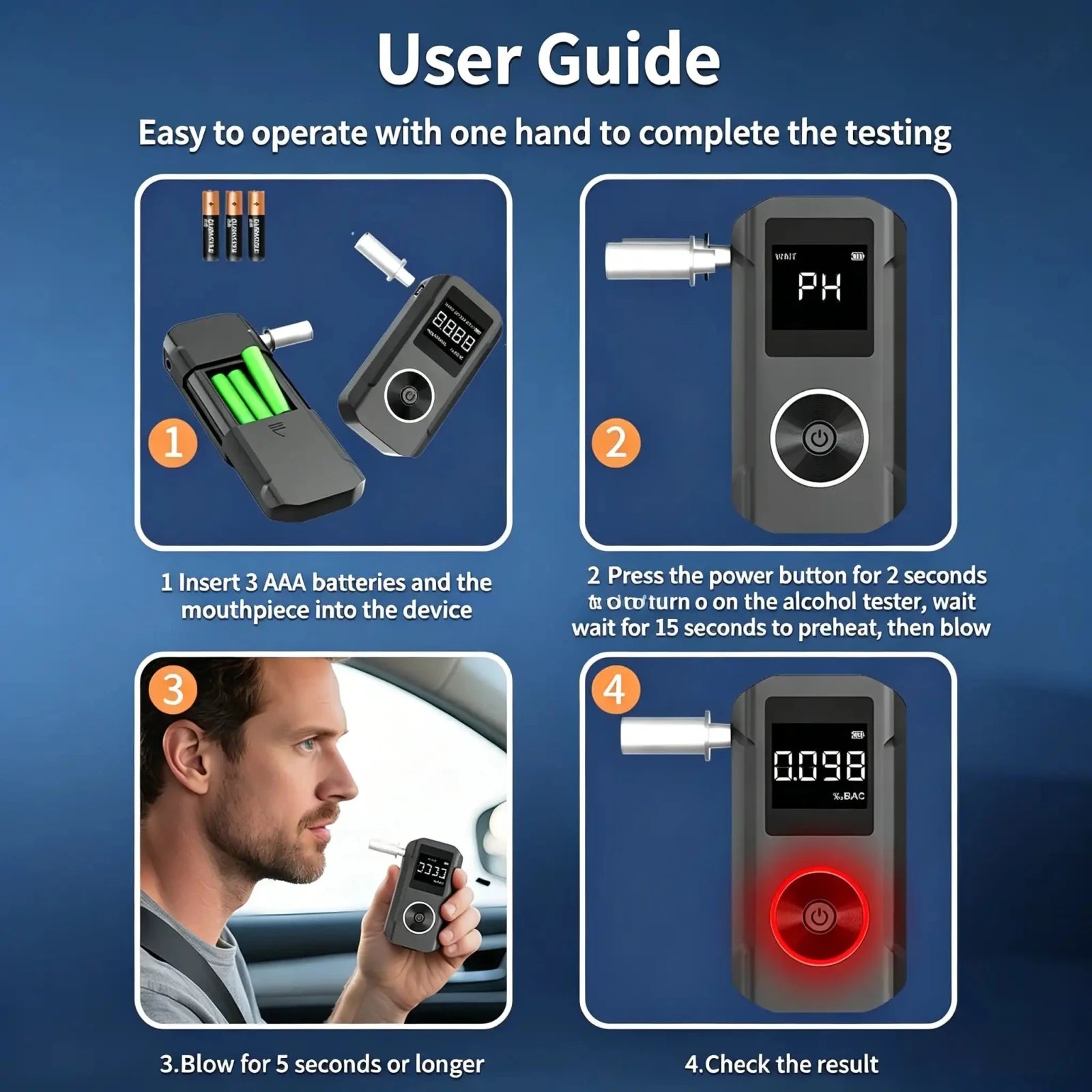 VXFcore - VXFcore AT007 Alcohol Tester - 32 - Bit Cortex Chip Professional Breathalyzer with 3 - Color LCD Indicator for Hunting & Tactical Gear